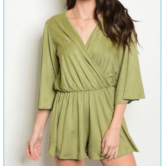 ✨LIGHT OLIVE ROMPER SUPER SOFT SUEDE LIKE FEEL ✨ - Picture 2 of 3